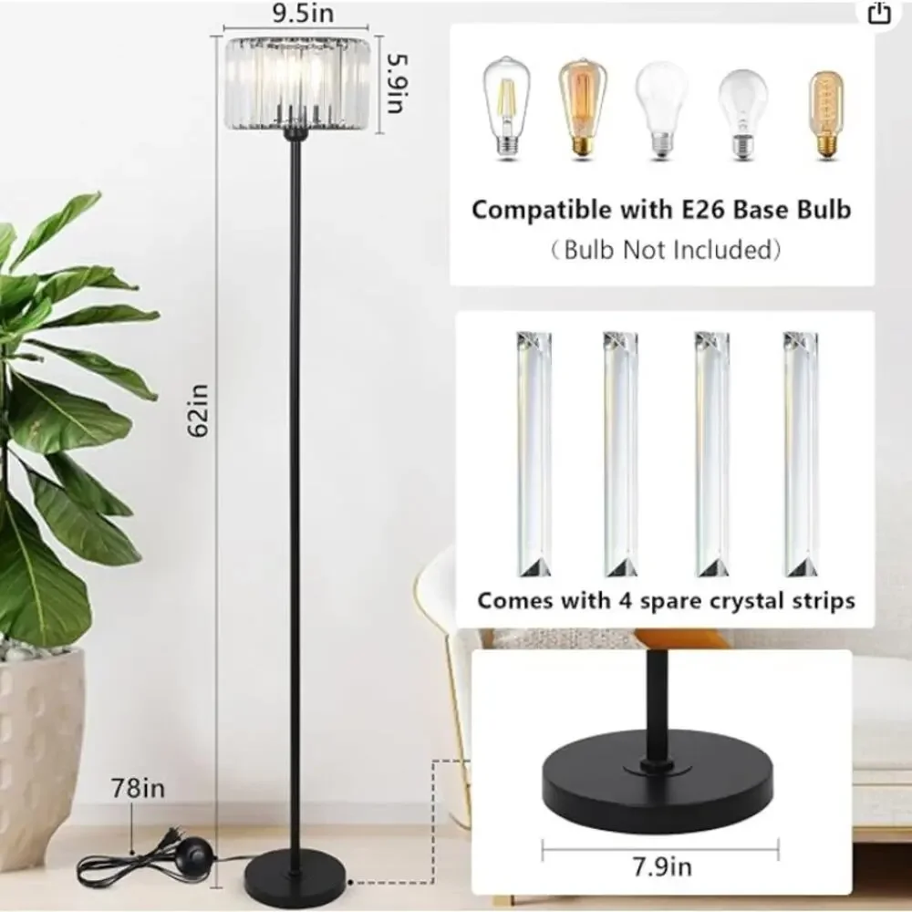 HMVPL Crystal Floor Lamp Black K9 Shade Modern Standing Lamp NEW Open Box
